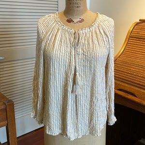 Max Studio rayon gold and white striped boho style top